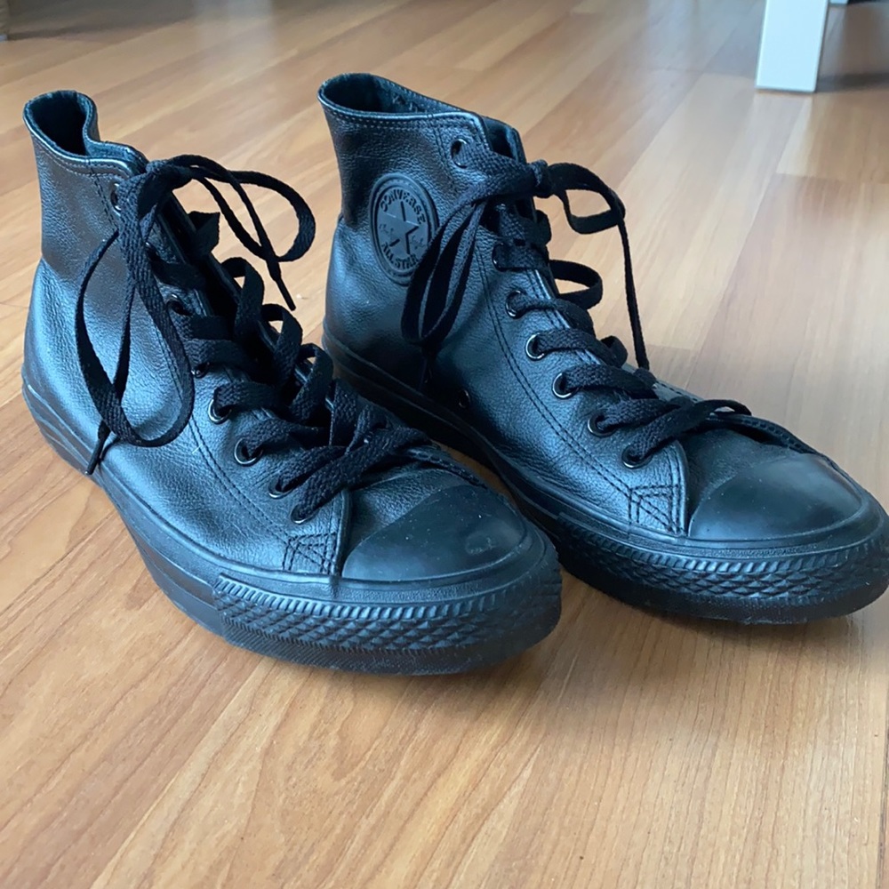 Black on Black Leather Converse High-tops